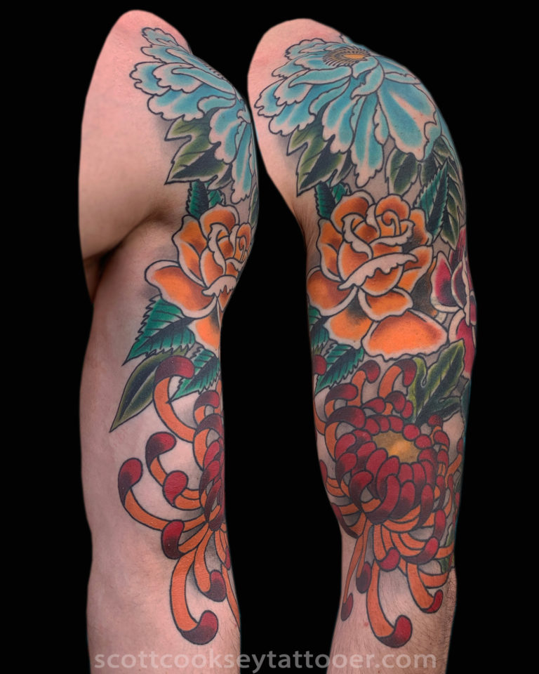 Flowers japanese traditional tattoo by Scott Cooksey
