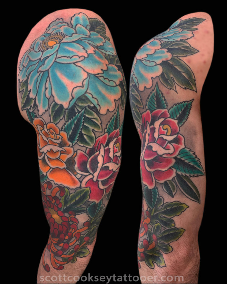 Flowers japanese traditional tattoo by Scott Cooksey