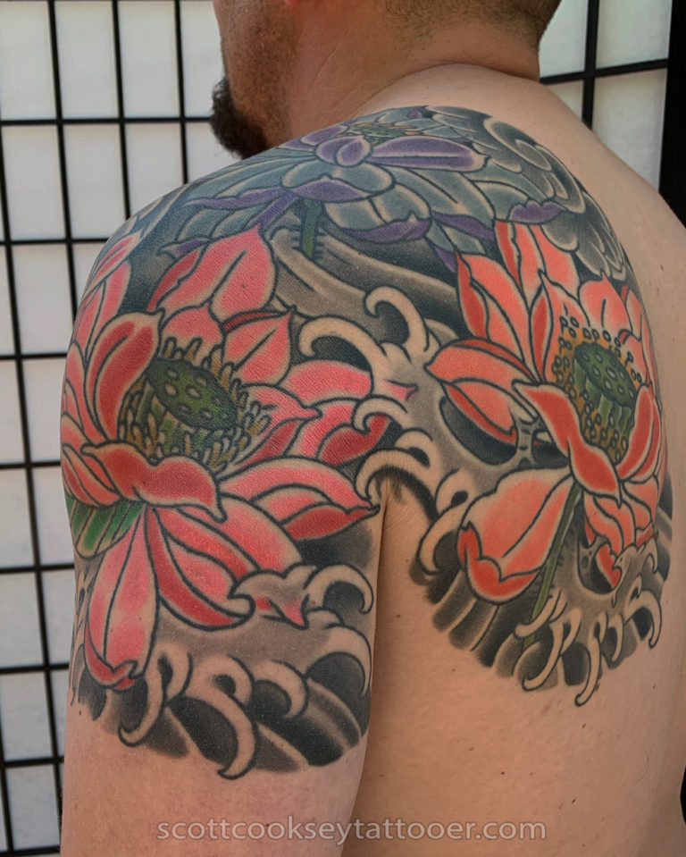 Lotus japanese traditional tattoo by Scott Cooksey