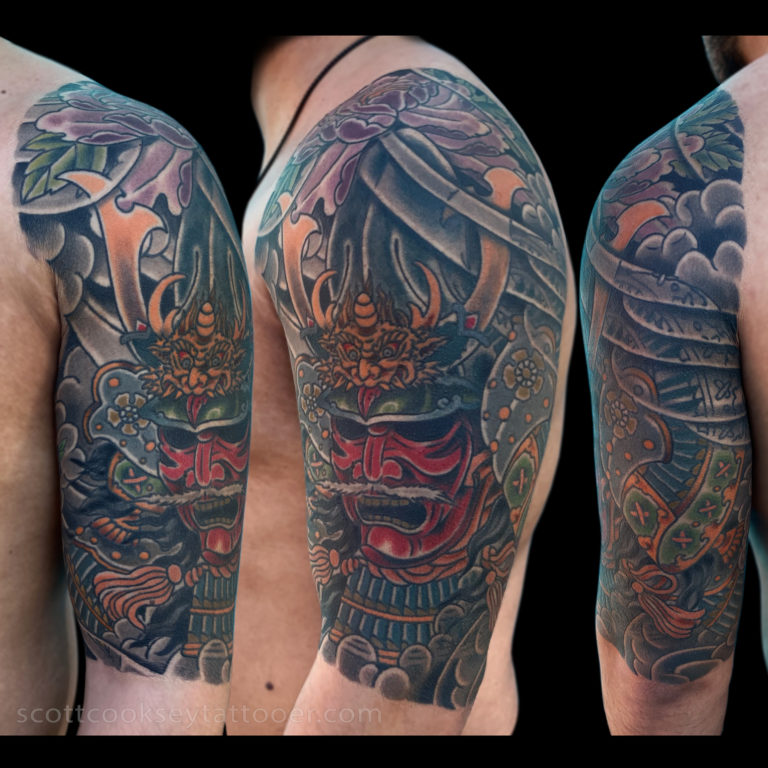 Japanese traditional samurai tattoo by Scott Cooksey
