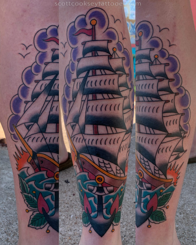 Clipper ship traditional japanese tattoo by Scott Cooksey