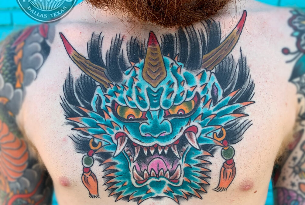 Japanese traditional tattoo oni on chest