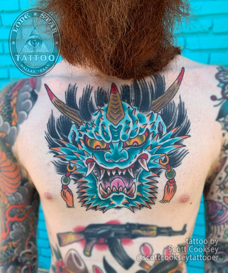 Japanese traditional oni tattoo by Scott Cooksey