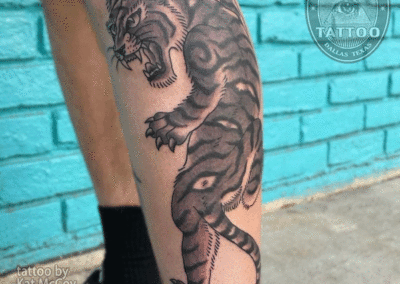 Dallas traditional tattoo tiger on leg
