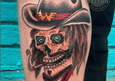 Dallas traditional tattoo waylon jennings skull on forearm