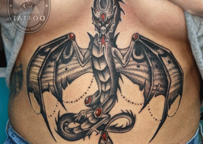 dallas traditional tattoo blackwork dragon