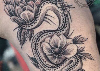 dallas traditional tattoo floral snake