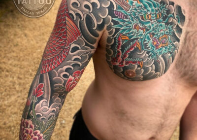 dallas taditional tattoo japanese dragon koi sleeve