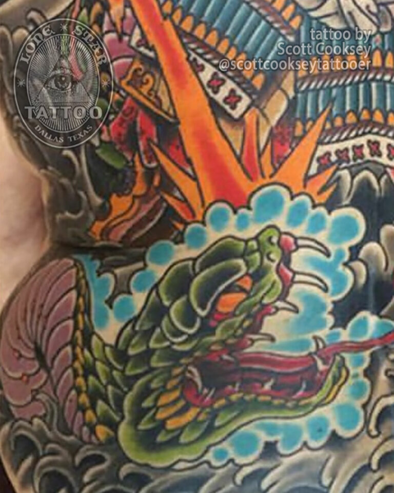 Traditional japanese snake tattoo by Scott Cooksey