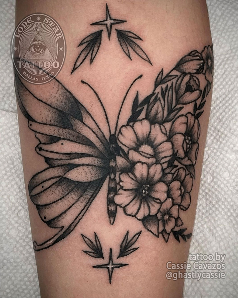 dallas traditional tattoo flower butterfly