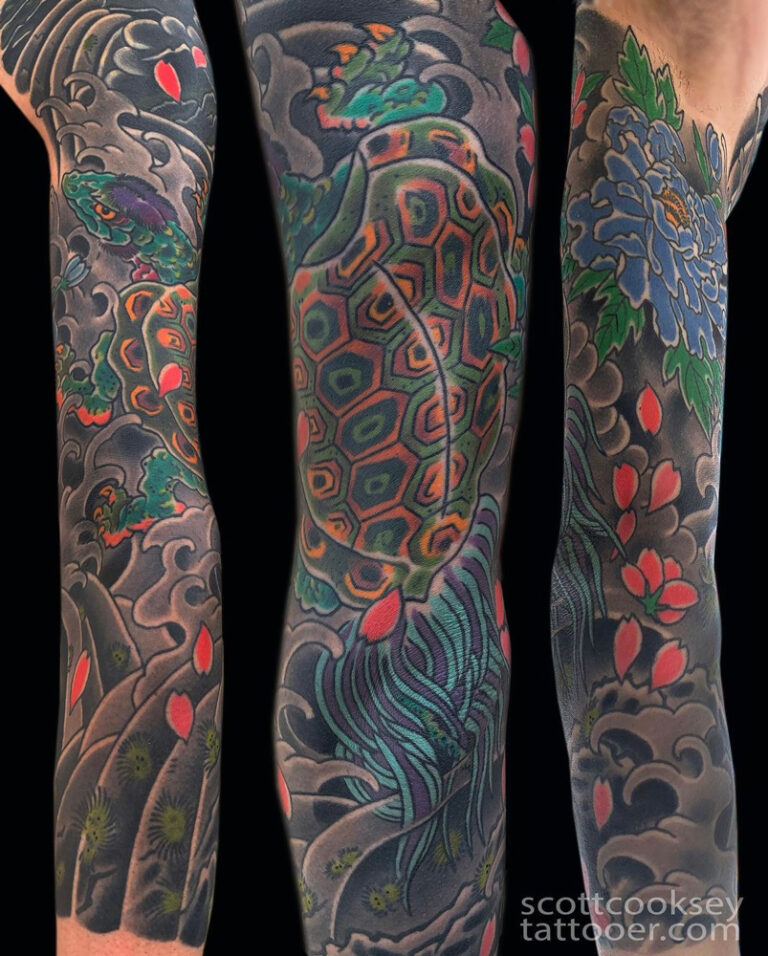 Japanese full sleeve tattoo by Scott Cooksey