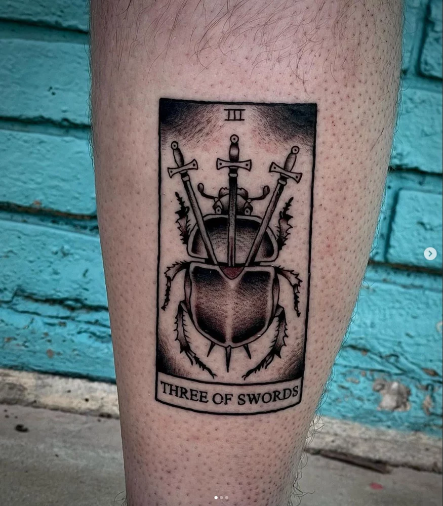 blackwork tattoo dallas dark beetle tarot card