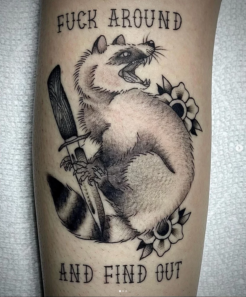racoon knife blackwork dark tattoo dallas