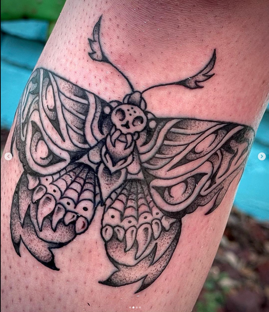 skull butterfly blackwork dark tattoo dallas