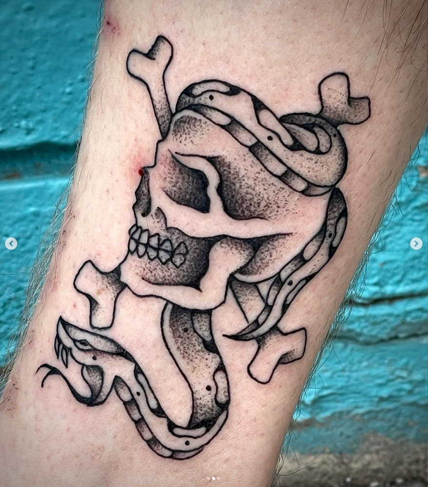 skull snake creepy blackwork dark tattoo dallas
