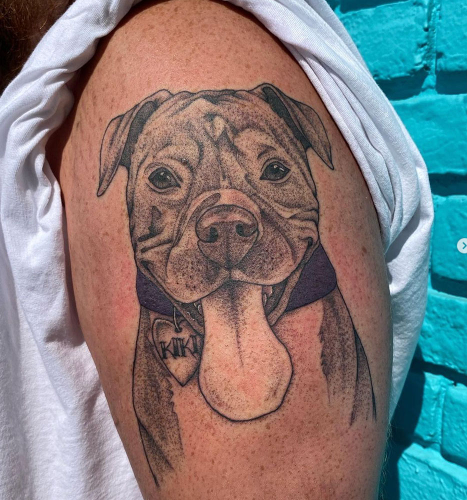 dallas tattoo black grey dog portrait leah