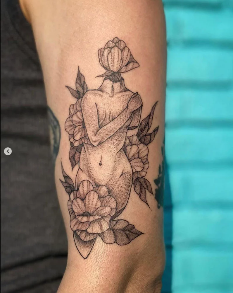 dallas tattoo black grey flower woman leah