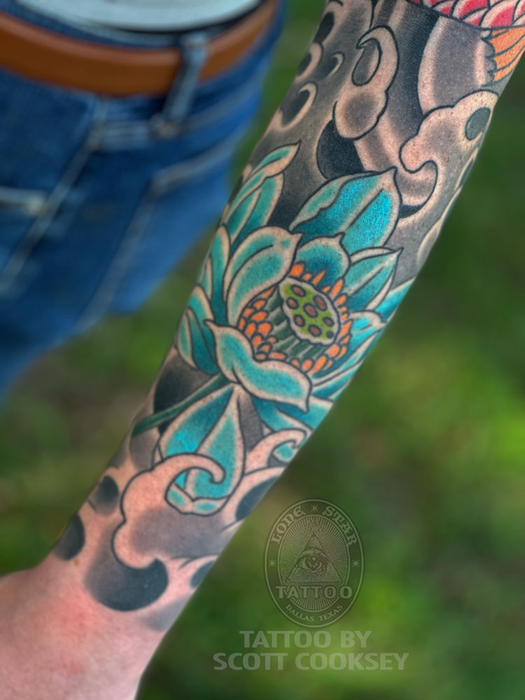 dallas japanese koi tattoo irezumi lotus sleeve