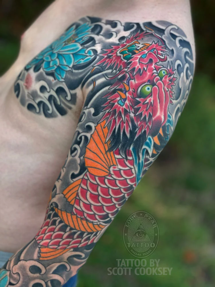 dallas japanese tattoo irezumi koi dragon sleeve