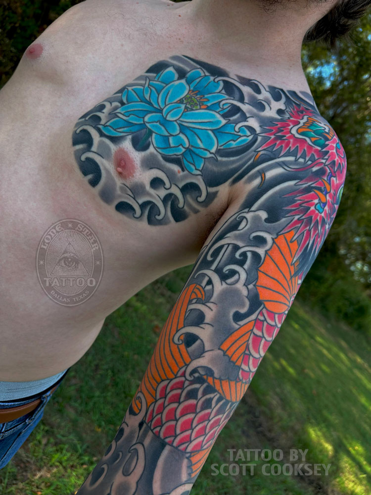 dallas japanese tattoo koi irezumi dragon sleeve