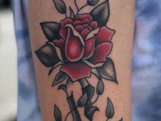 josefhine red rose vine tattoo dallas traditional