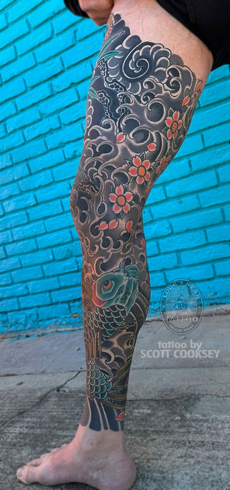 koi blossoms leg sleeve dallas japanese tattoo irezumi