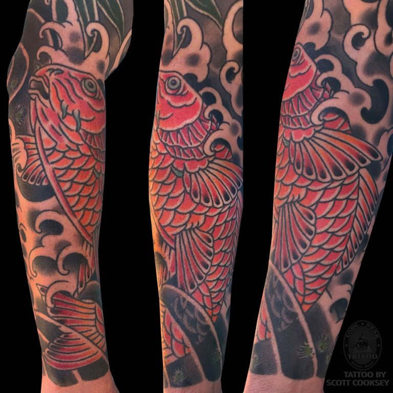Koi sleeve japanese irezumi tattoo by Scott Cooksey