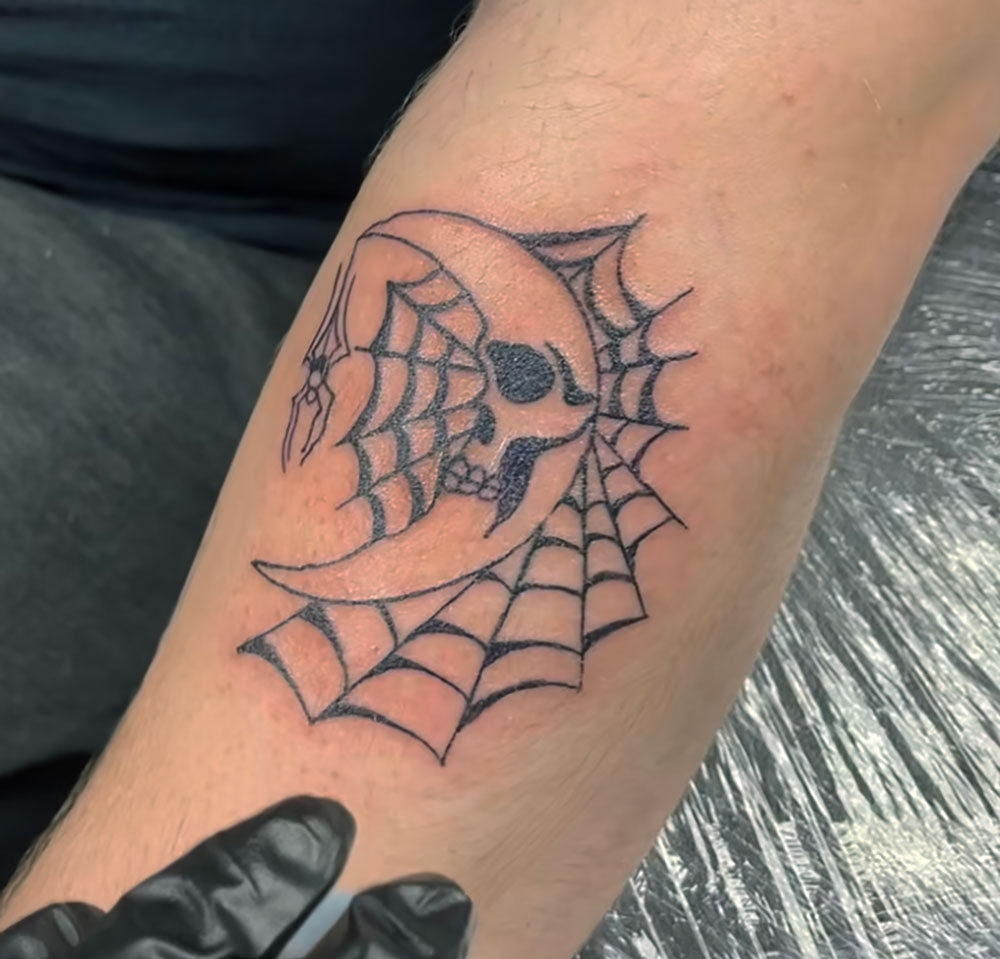 moon spider web dallas blackwork tattoo