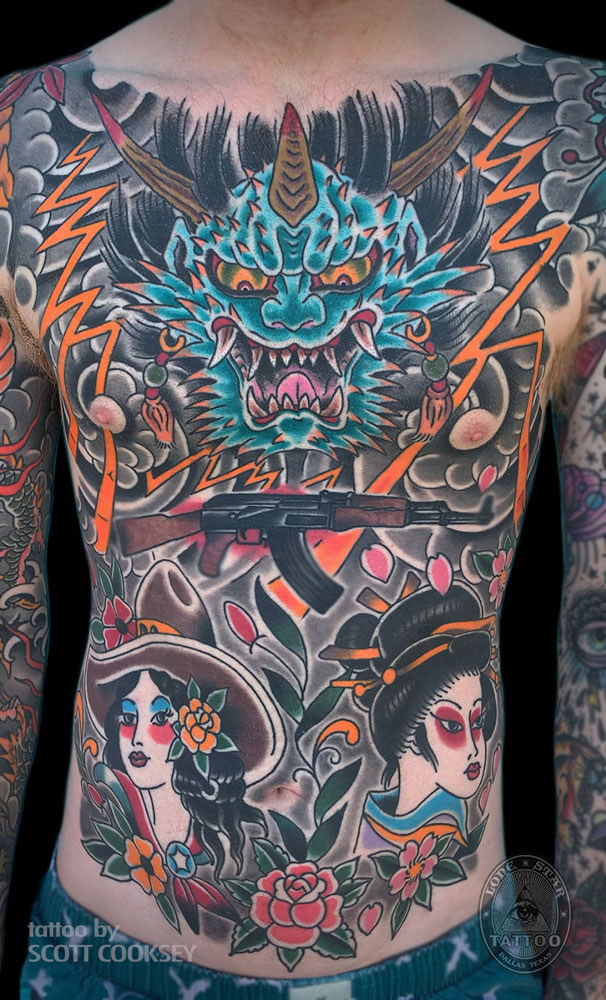oni lightning geisha dallas japanese tattoo irezumi