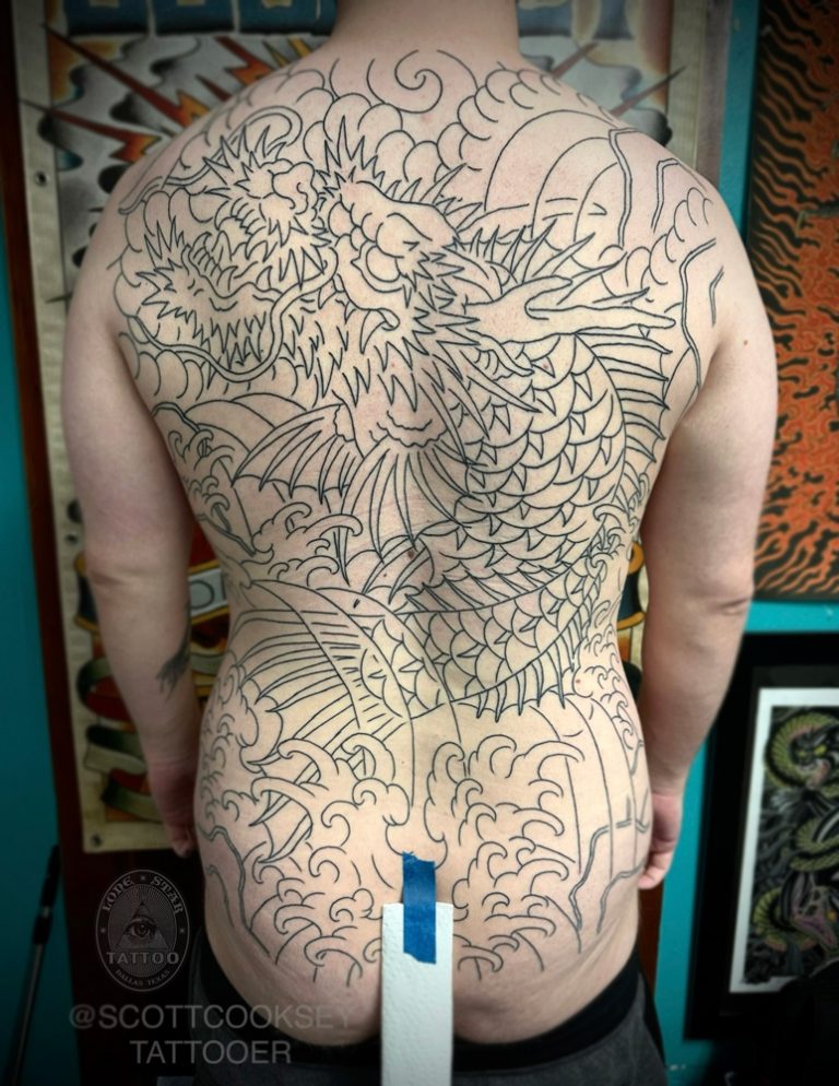 Dragon koi backpiece irezumi japanese tattoo by Scott Cooksey