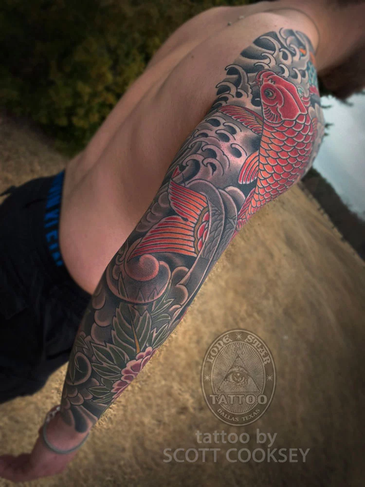 sleeve peony dallas tattoo japanese koi irezumi