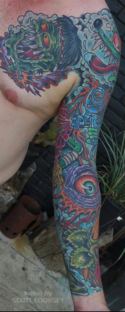 sleeve traditional tattoo dallas rat fink all seeing eye dragon
