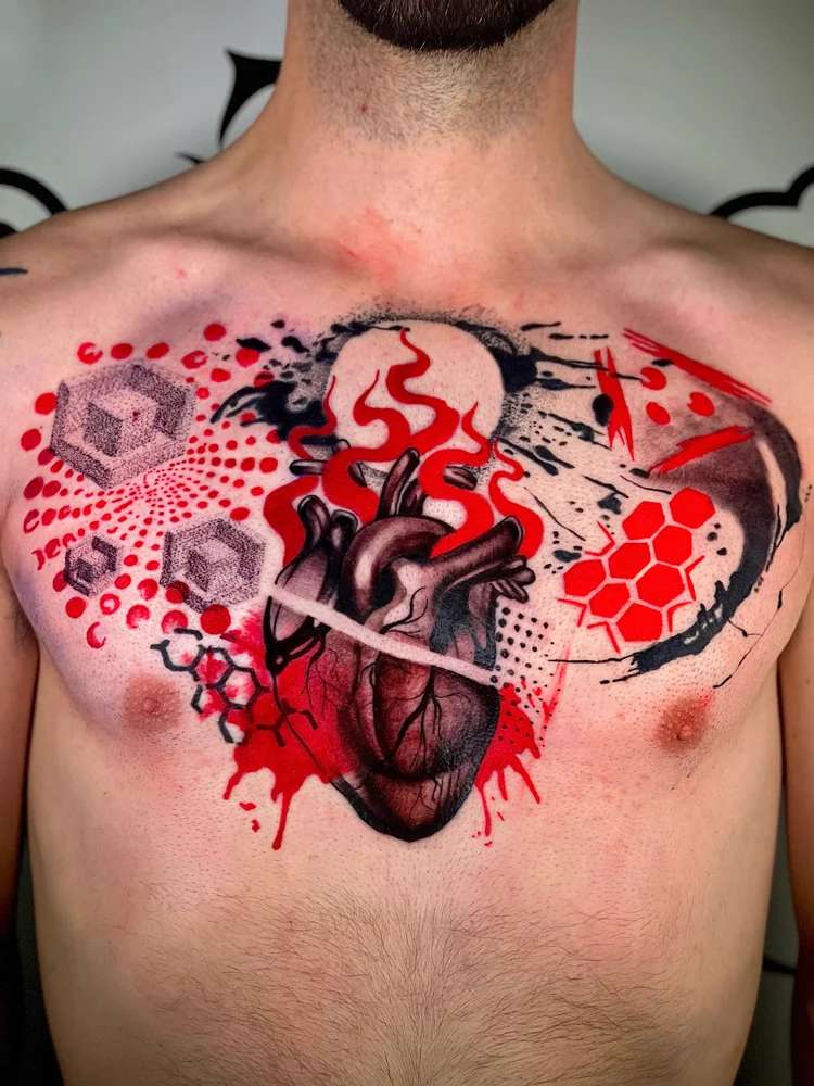 tattoo dallas chest heart shapes