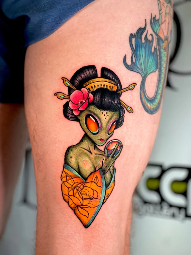 tattoo dallas green alien geisha