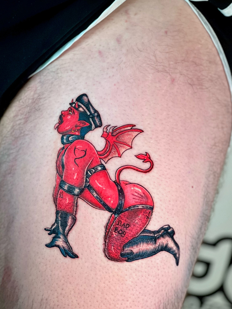 tattoo dallas pinup demon harness