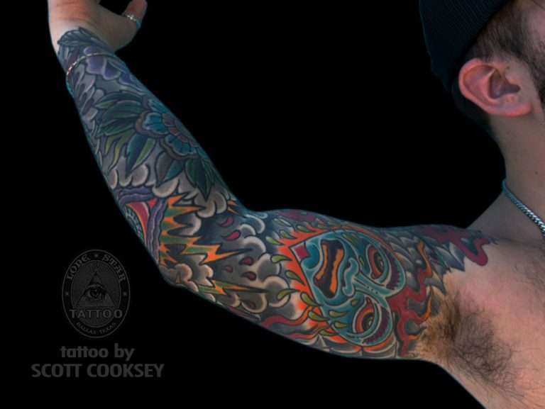 Traditional crying heart tattoo by Scott Cooksey
