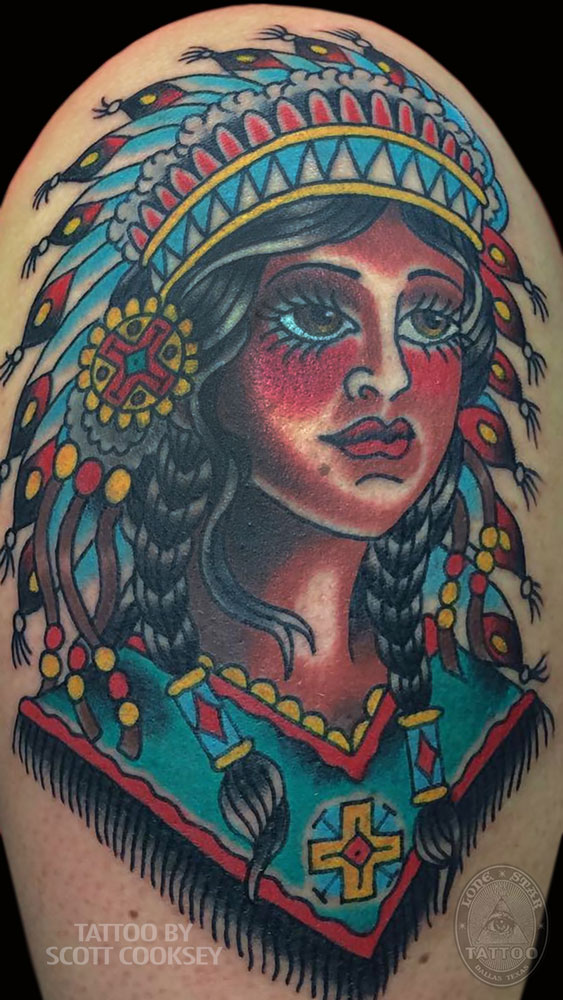 traditional tattoo dallas indian girl lady native american head dress