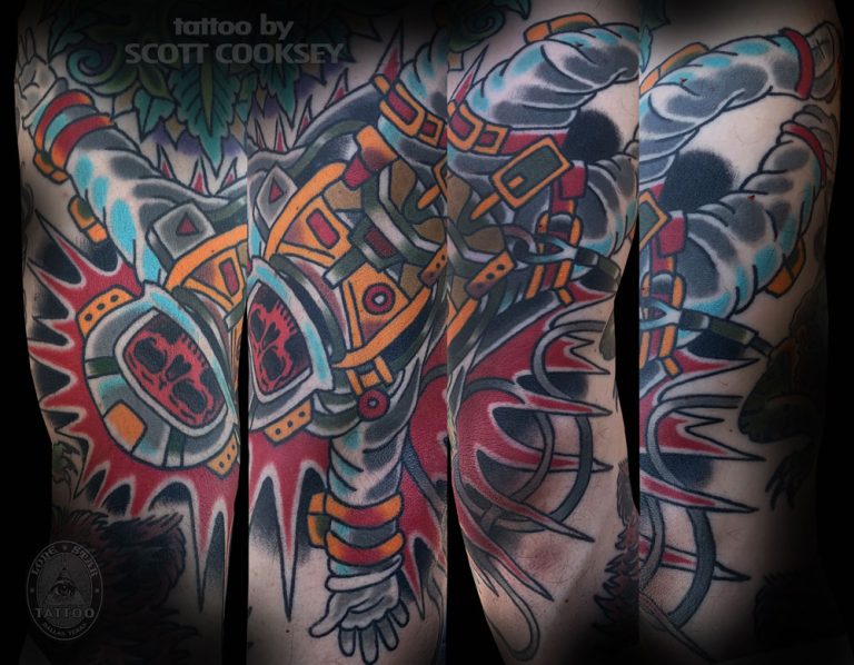 Traditional space man astronaut tattoo by Scott Cooksey