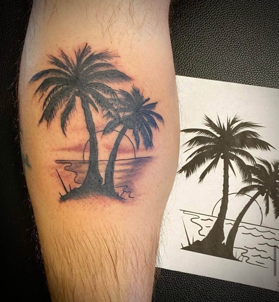 dallas tattoo blackwork fineline palm tree