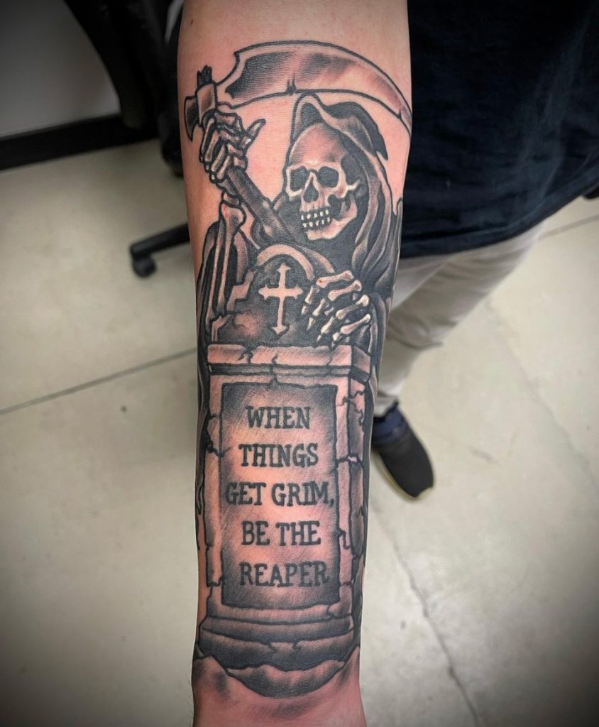 chris mcneill black and grey grim reaper graveyard tombstone tattoo dallas