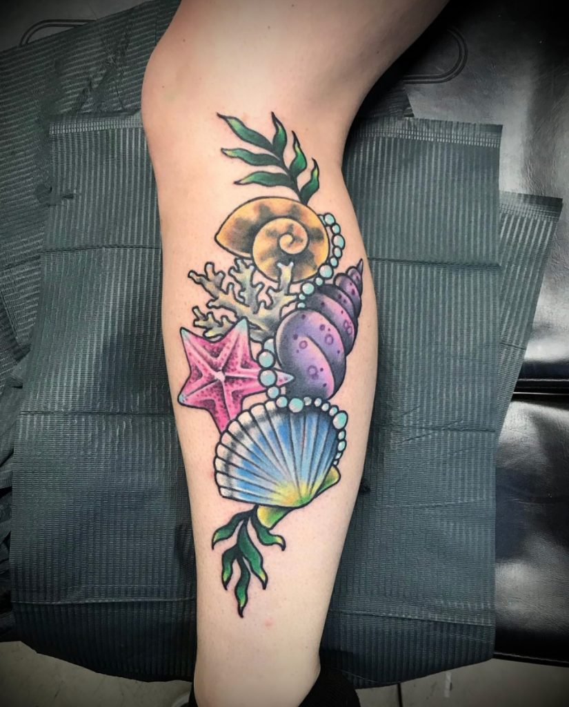 chris mcneill neotraditional sea shells tattoo dallas