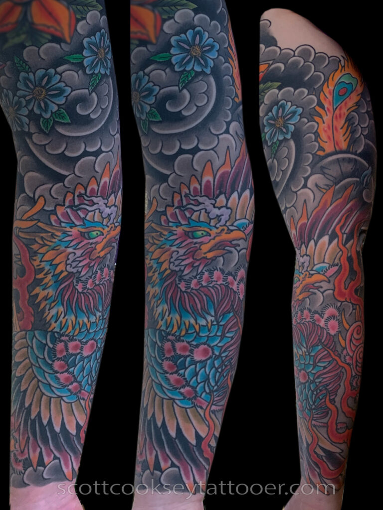 Japanese phoenix sleeve tattoo